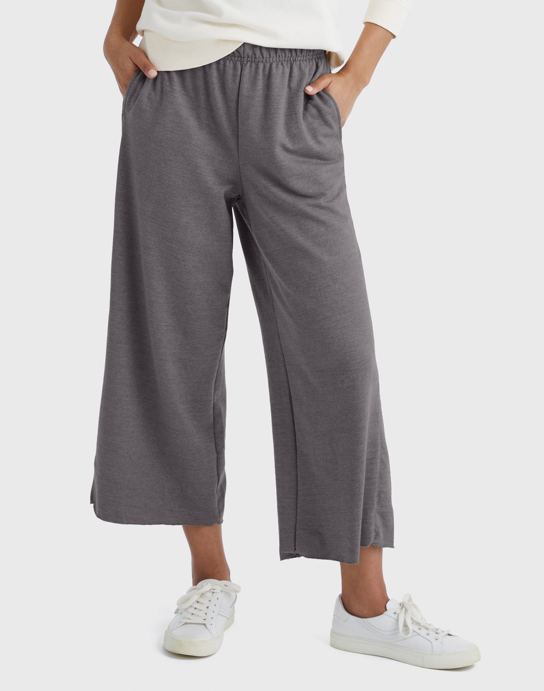 Hanes Women's Tri-Blend French Terry Wide Leg Cropped Pants