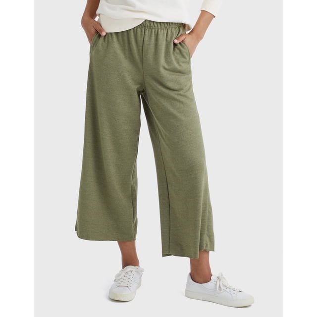 Hanes Originals Women's French Terry Wide Leg Cropped Pants Oregano Heather L