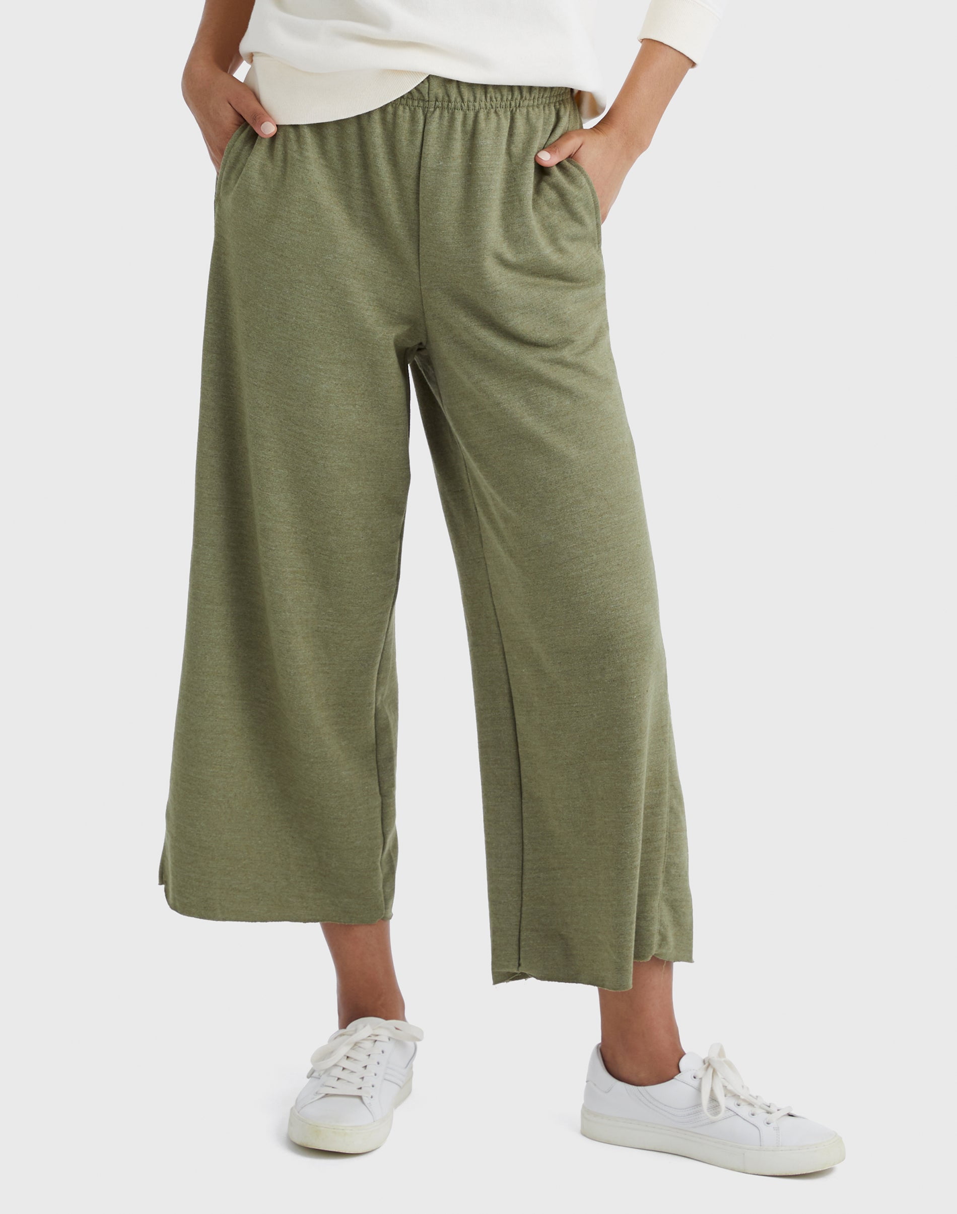 Hanes Originals Women's French Terry Wide Leg Crop Pants