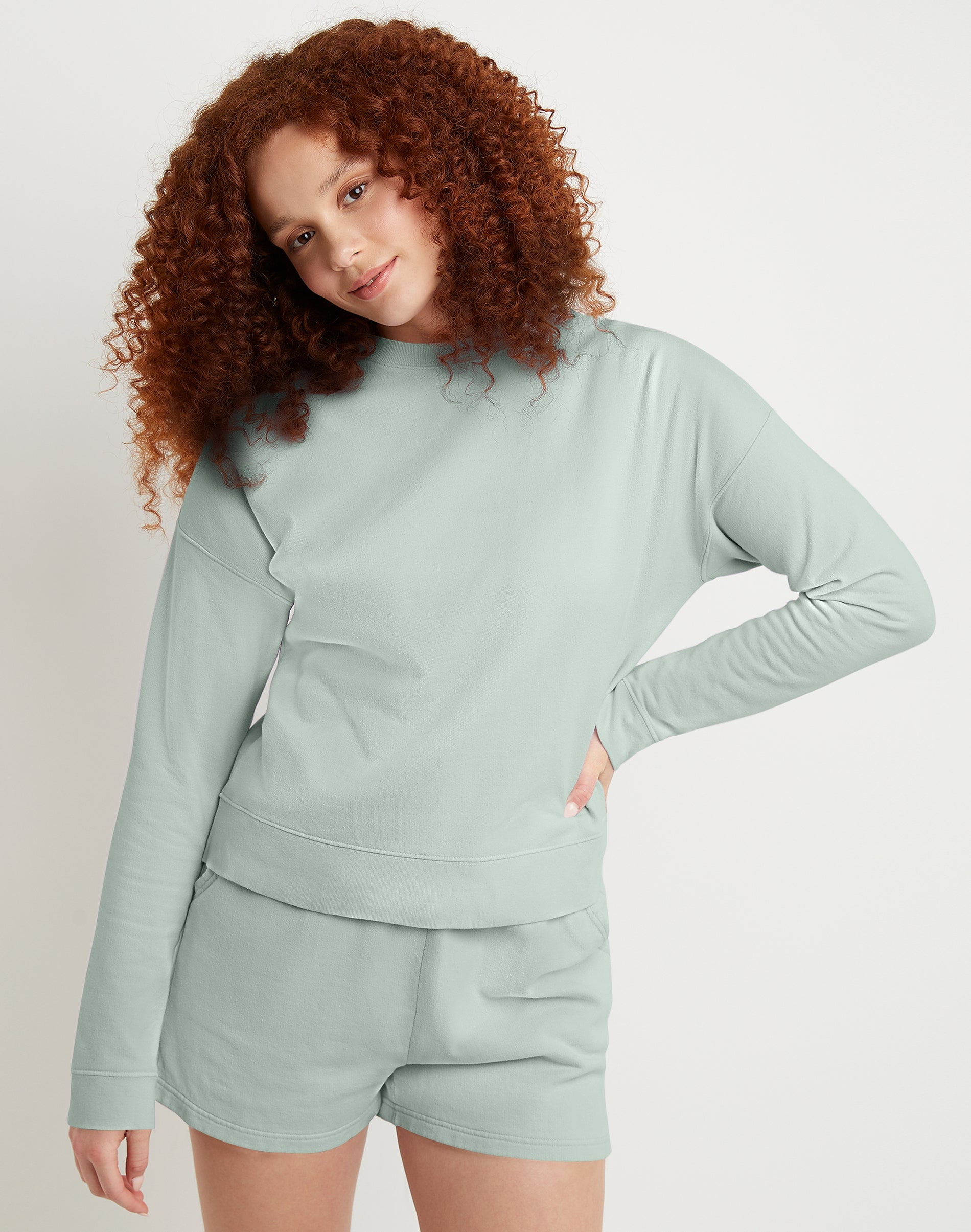 Hanes Women's Garment Dyed Fleece Sweatshirt Antique Jade 2XL