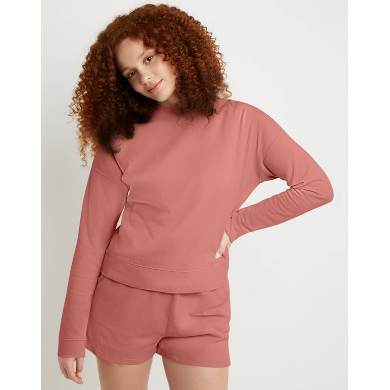 Hanes Women s Garment Dyed Fleece Sweatshirt Nantucket Red M Walmart