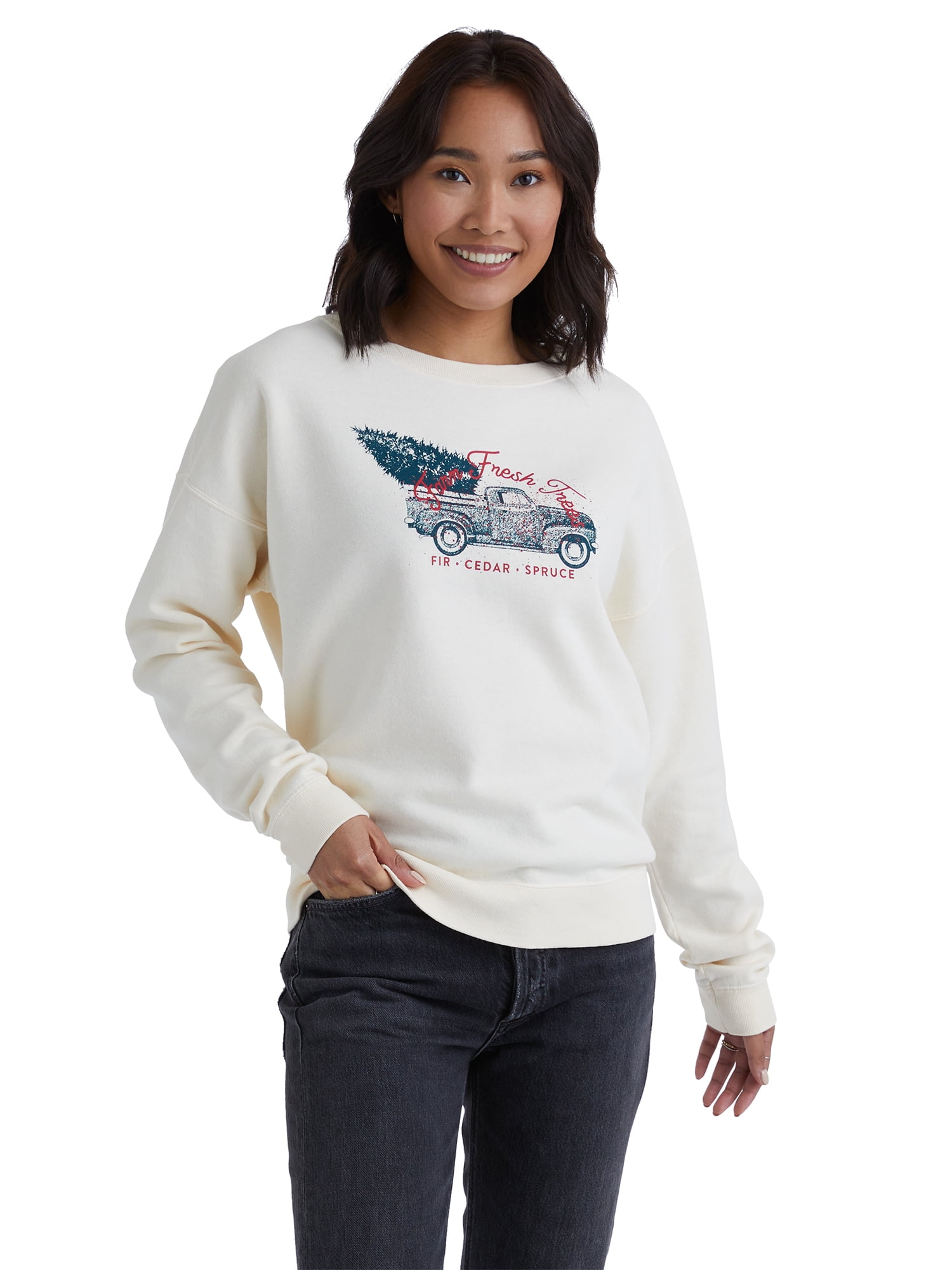 Hanes Women s Festive Graphic Crewneck Sweatshirt Midweight Sizes S 2XL Walmart
