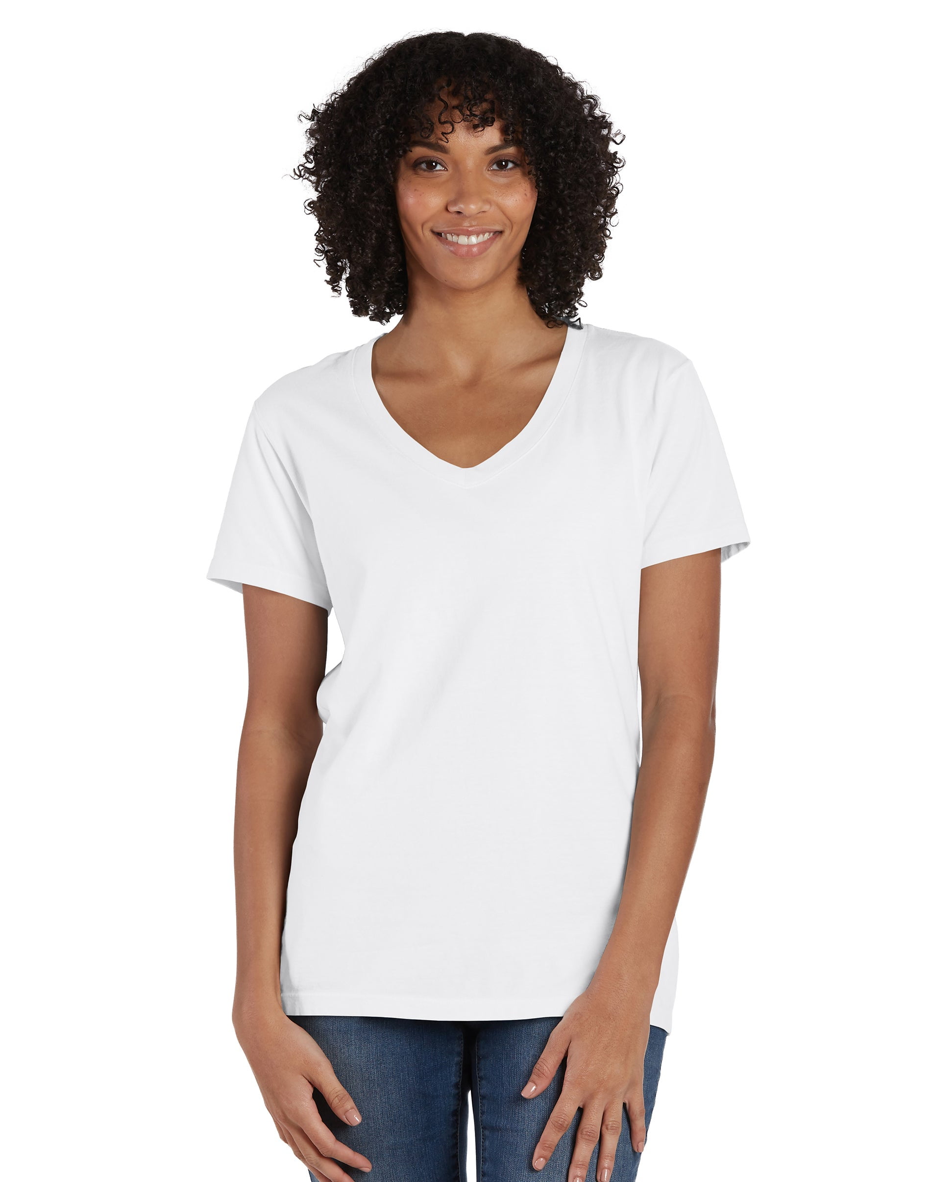 Hanes Originals Women's Garment Dyed V-Neck T-Shirt White Pfd XS ...