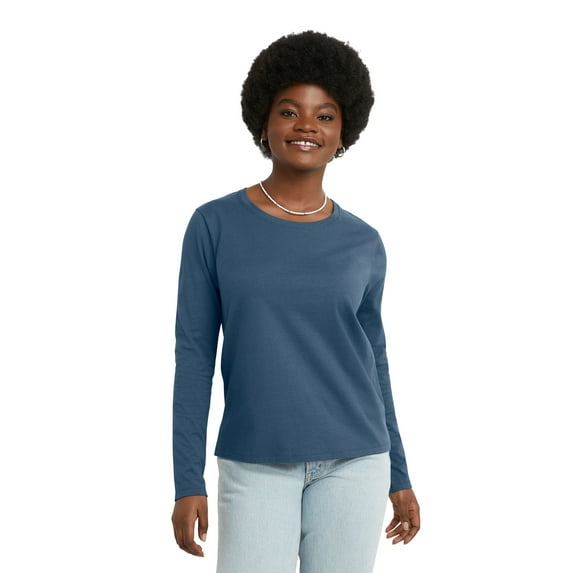 Hanes Originals Women’s Lightweight Crewneck Cotton Tee with Long Sleeves, Sizes XS-XXL