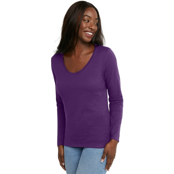 Hanes Originals Women’s Lightweight V-Neck Cotton Tee with Long Sleeves, Sizes XS-XXL