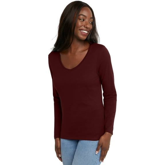 Hanes Originals Women’s Lightweight V-Neck Cotton Tee with Long Sleeves, Sizes XS-XXL