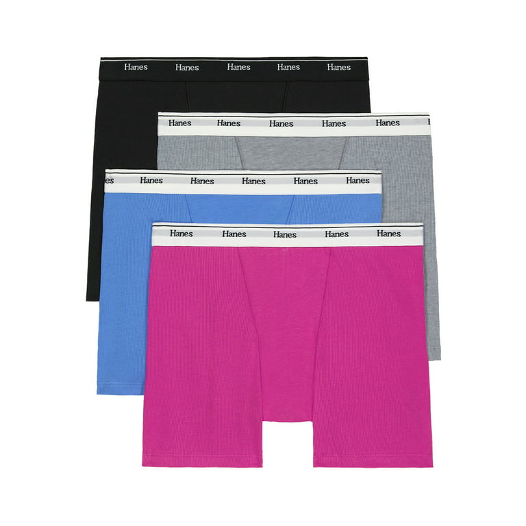 Hanes Women's Mid-Thigh Boxer Brief Pack, Stretch Cotton Underwear, 4-Pack,  Basic Color Mix at  Women's Clothing store