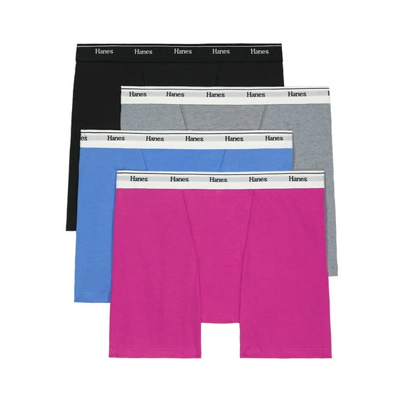 Hanes Womens Underwear Boxer Briefs 4-Pack, Originals Mid-Thigh Panties, Stretch Cotton Underwear