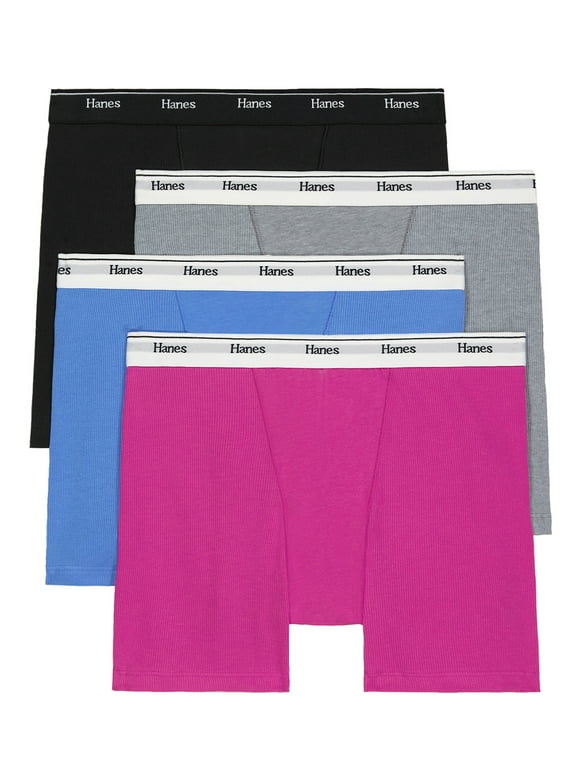 Hanes Originals Women's Mid-Thigh Boxer Brief Underwear, Breathable Cotton Stretch, 4-Pack