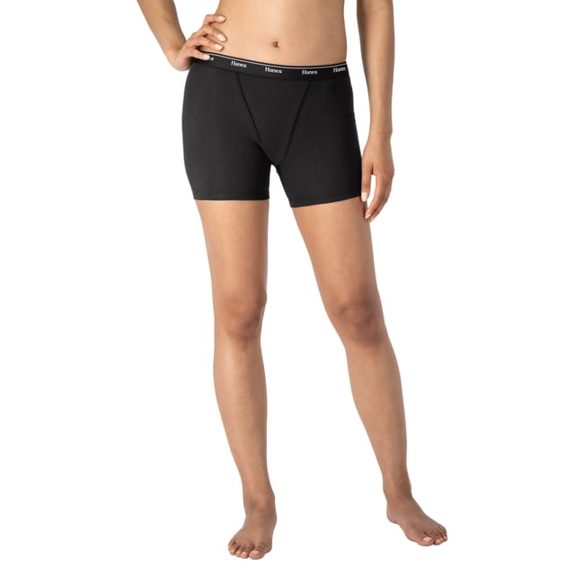 Hanes Women's Mid-Thigh Boxer Brief Pack, Stretch Cotton Underwear, 4-Pack | ChicGrl