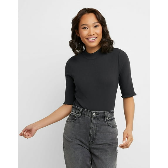 Hanes Originals Women's Mockneck Rib Bodysuit Black 2XL