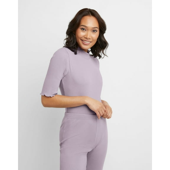 Hanes Originals Women's Mockneck Rib Bodysuit Muted Iris 2XL