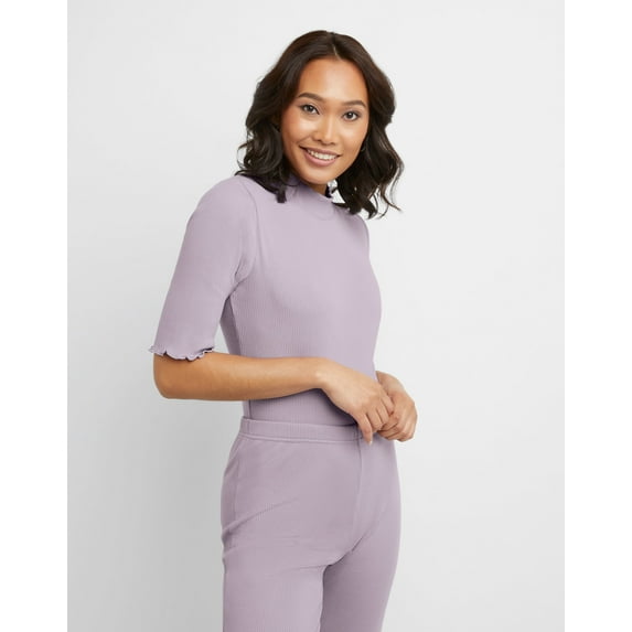 Hanes Originals Women's Mockneck Rib Bodysuit Muted Iris XS