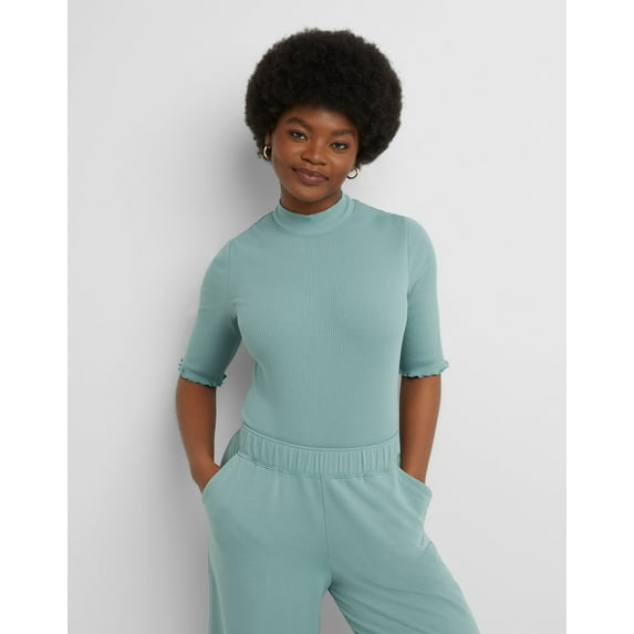 Hanes Originals Women's Mockneck Rib Bodysuit Salt Pool Green S