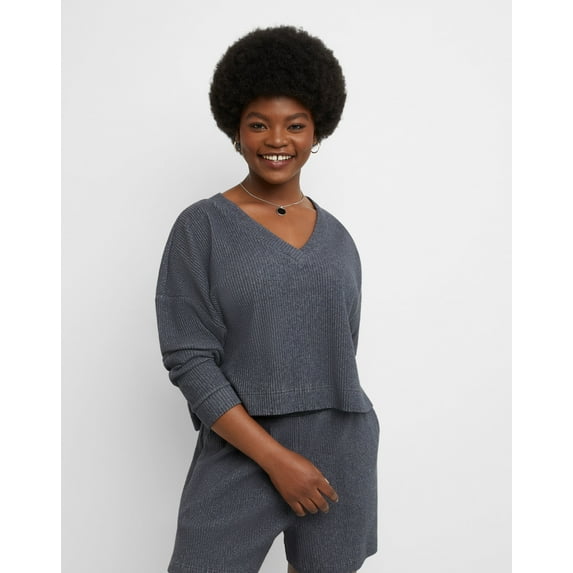 Hanes Originals Women's Ottoman Crop Top Charcoal Heather XS