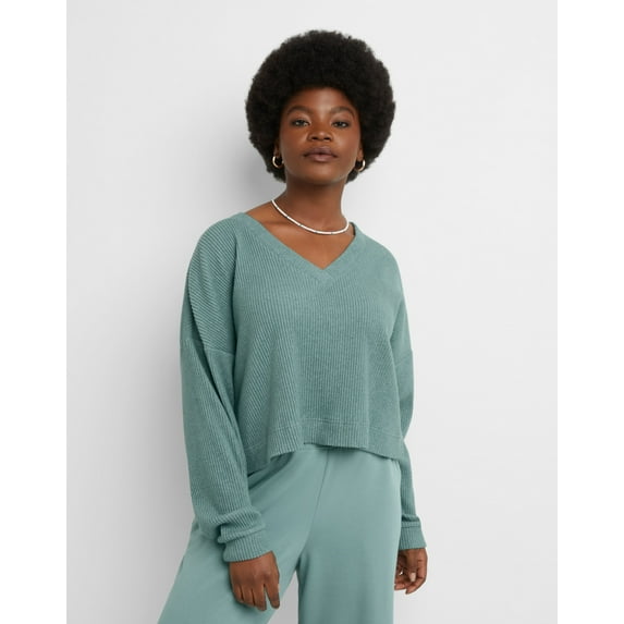 Hanes Originals Women's Ottoman Crop Top Salt Pool Green M