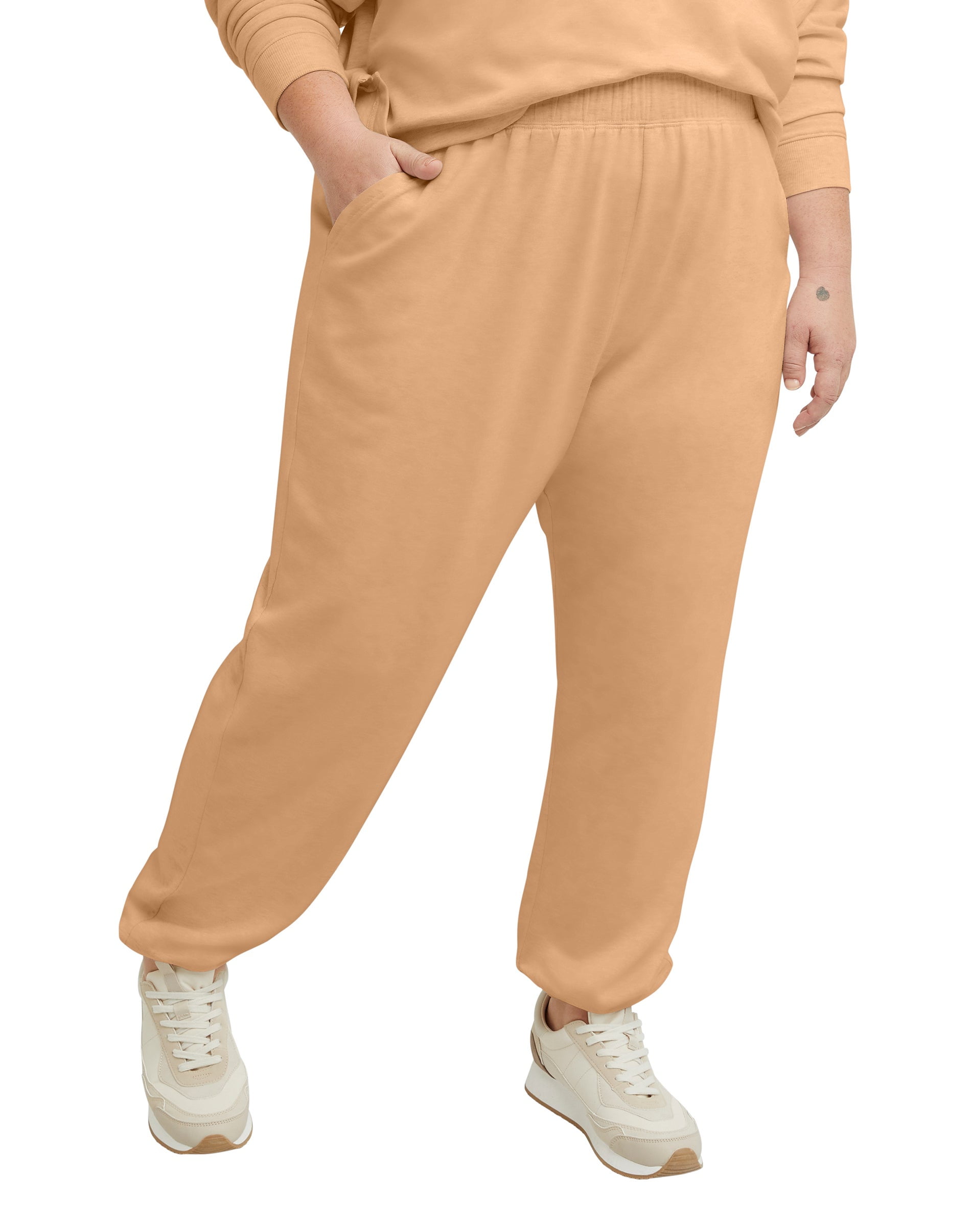 Hanes Originals Women s Soft Brushed Fleece Joggers 30 Plus Size Wheat Heather 2X Walmart