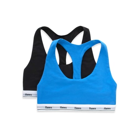 Hanes Originals Women's Racerback Bralette, Breathable Stretch Cotton, 2-Pack, Style MHO101