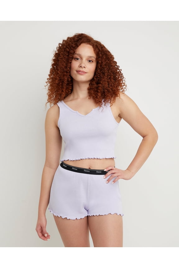 Originals Women's Rib Cropped Tank Top with Lettuce Edge Trim Urban Lilac S