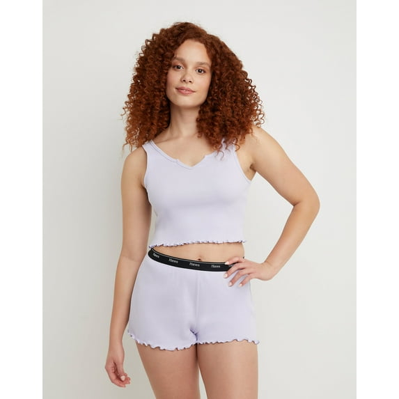 Hanes Originals Women's Rib Cropped Tank Top with Lettuce Edge Trim Urban Lilac XS
