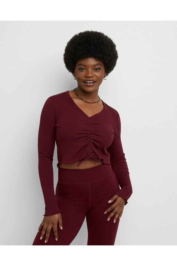 Originals Women's Rib Shirred Crop Top Mulled Berry 2XL