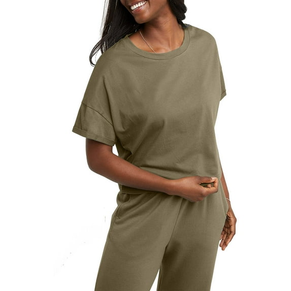 Hanes Originals Women's Rolled Short Sleeve Boxy Crew Tee