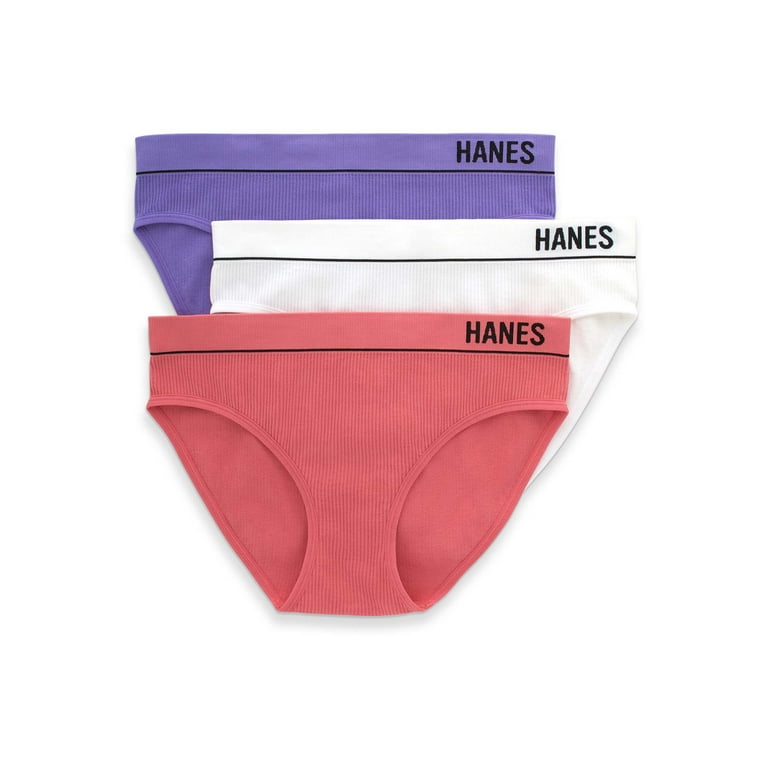 Hanes Classics Womens Seamless Retro Rib Hi-Leg Bikini , 3 Pack