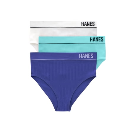 Hanes Originals Women's Seamless Rib Hi-Leg Bikini Underwear, 3-Pack