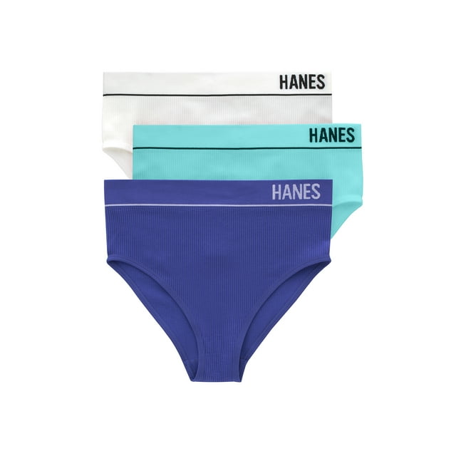 Hanes Originals Women's Seamless Rib Hi-Leg Bikini Underwear, 3-Pack