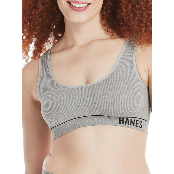 Hanes Originals Women's Seamless Rib Scoop Crop Bralette, ComfortFlex Fit, Style MHB006