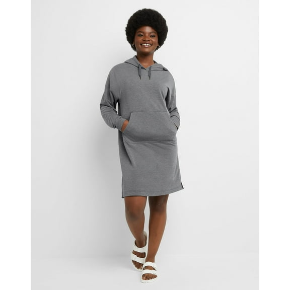 Hanes Originals Women's Soft Brushed Fleece Hoodie Dress Charcoal Heather M