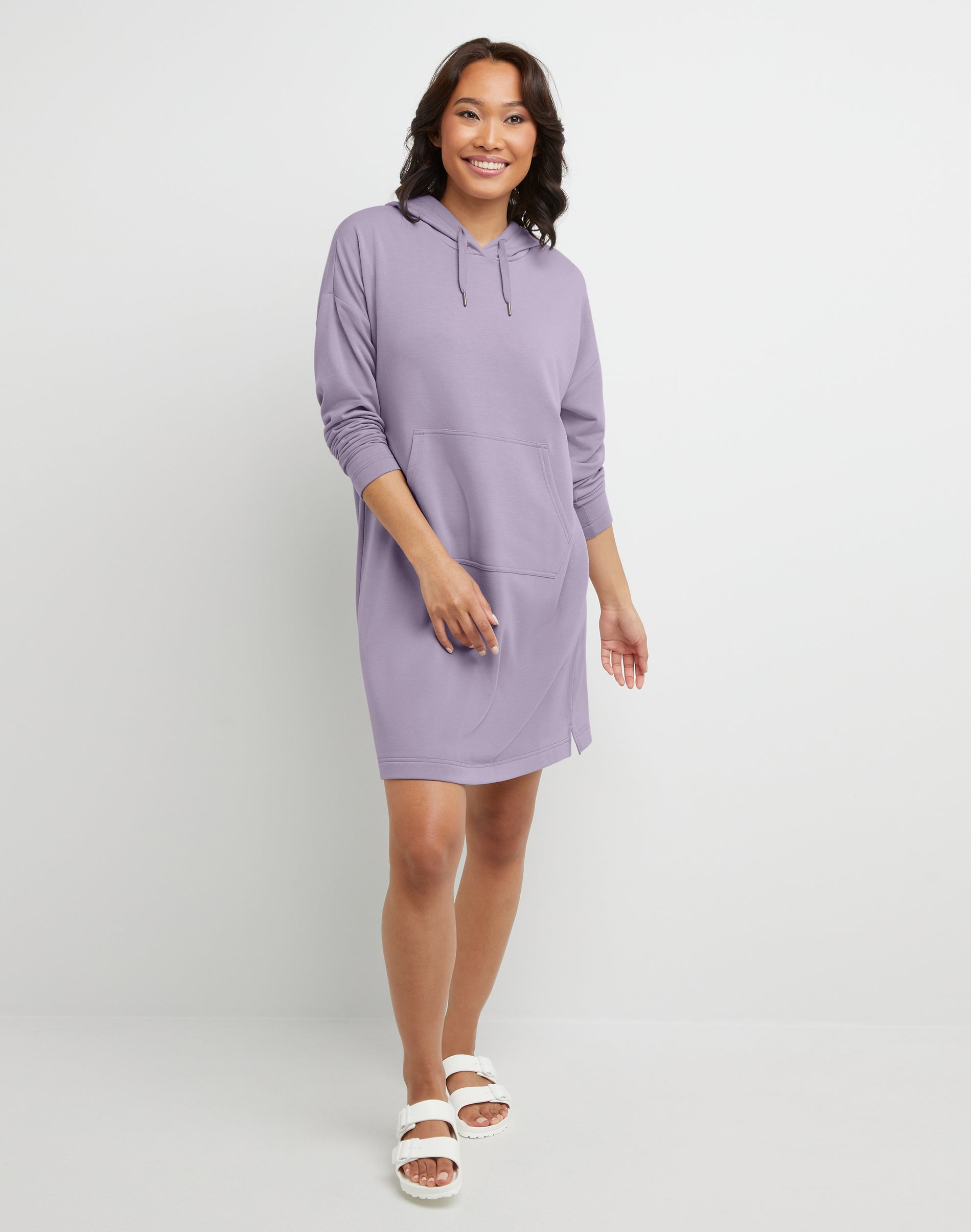 Hanes Originals Women's Soft Brushed Fleece Hoodie Dress Muted Iris M