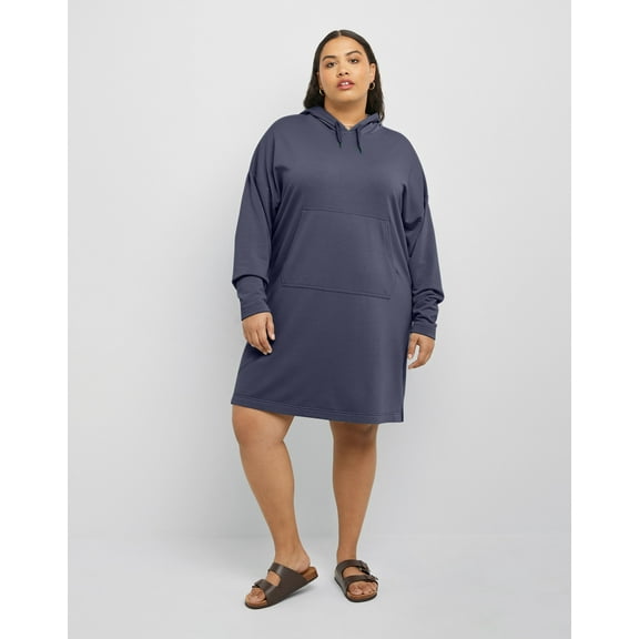 Hanes Originals Women's Soft Brushed Fleece Hoodie Dress (Plus Size) Anchor Slate 2X