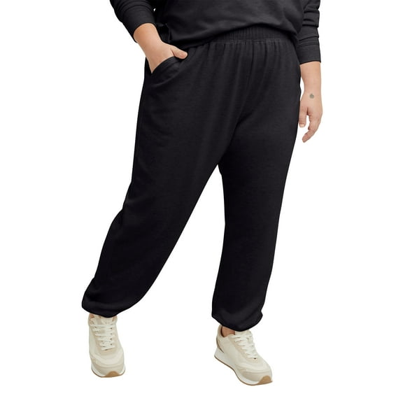 Hanes Originals Women's Soft Brushed Fleece Joggers, 30" (Plus Size) Black 3X