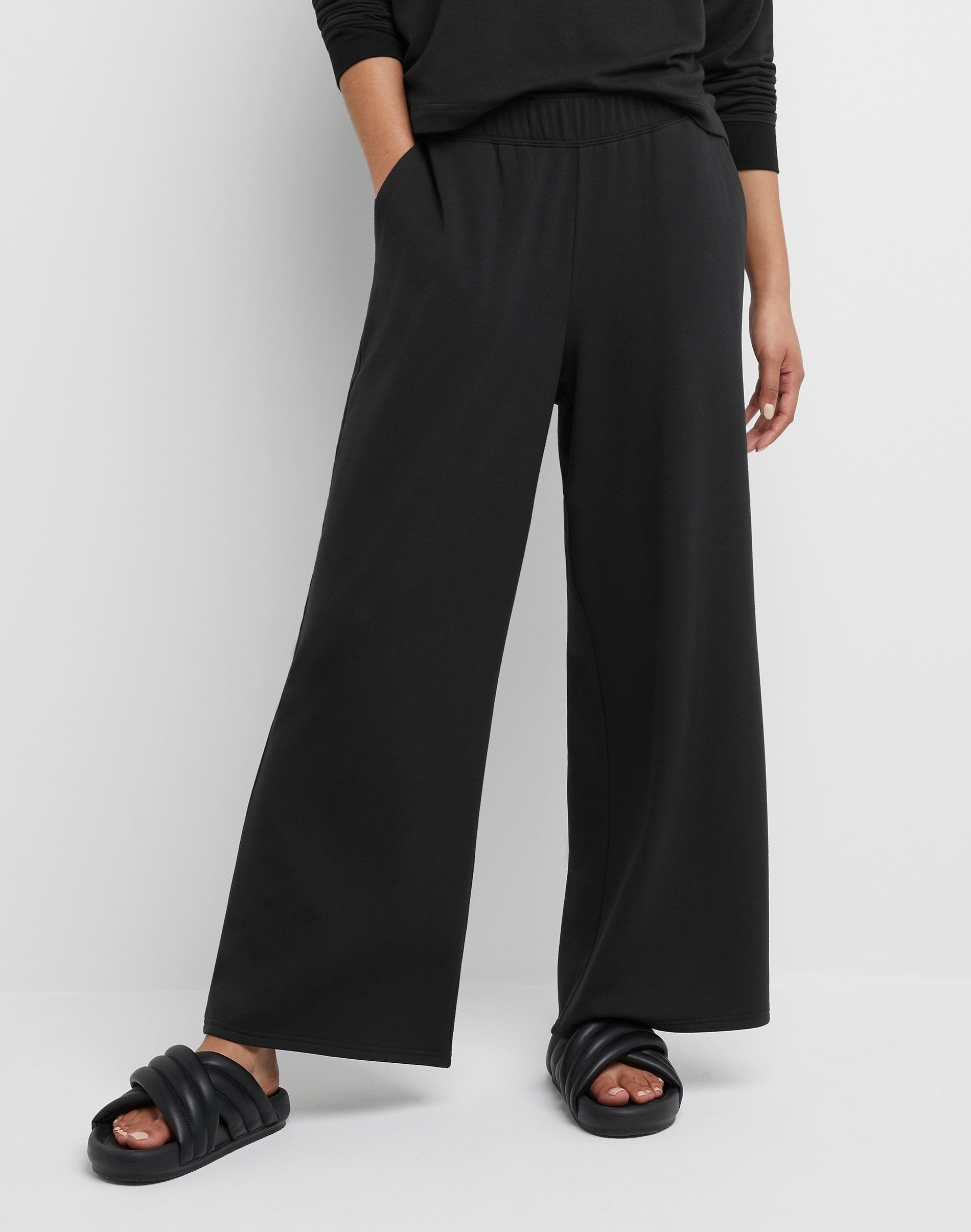 Hanes Originals Women's Soft Brushed Fleece Palazzo Pants, 28.5" Black XS