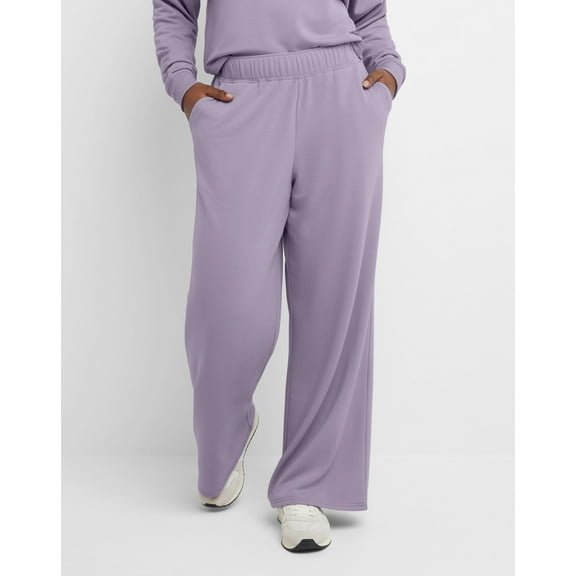 Hanes Originals Women's Soft Brushed Fleece Palazzo Pants, 28.5" Muted Iris L