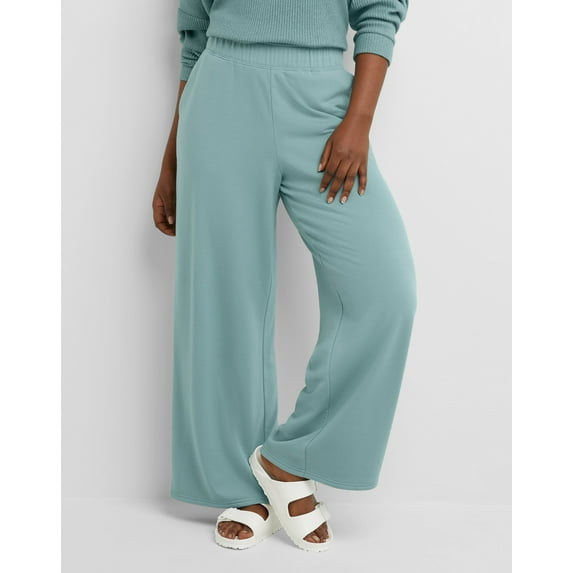 Hanes Originals Women's Soft Brushed Fleece Palazzo Pants, 28.5" Salt Pool Green XL