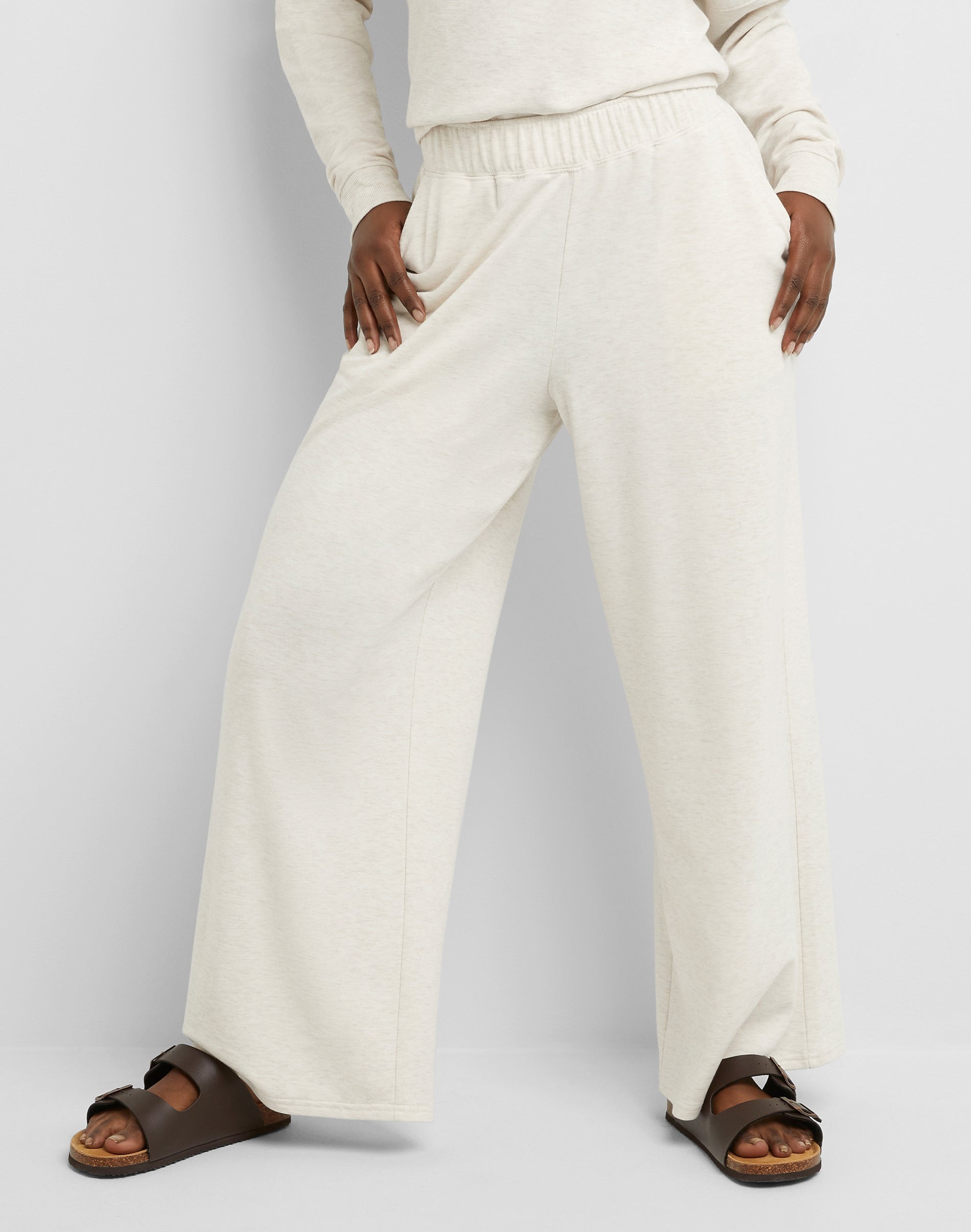 Hanes Originals Women's Soft Brushed Fleece Palazzo Pants, 28.5" Wheat Heather S