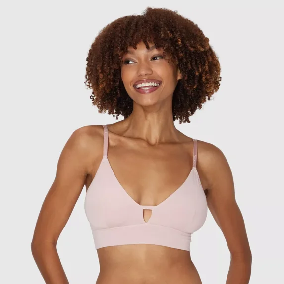 Hanes Originals Women's SuperSoft Longline Triangle Bra MHOT10, Pink