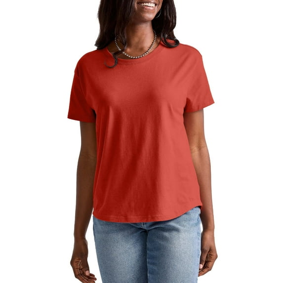 Hanes Originals Women’s T-Shirt with Curved Hem, 100% Cotton Relaxed-Fit Tee, Sizes XS-XXL