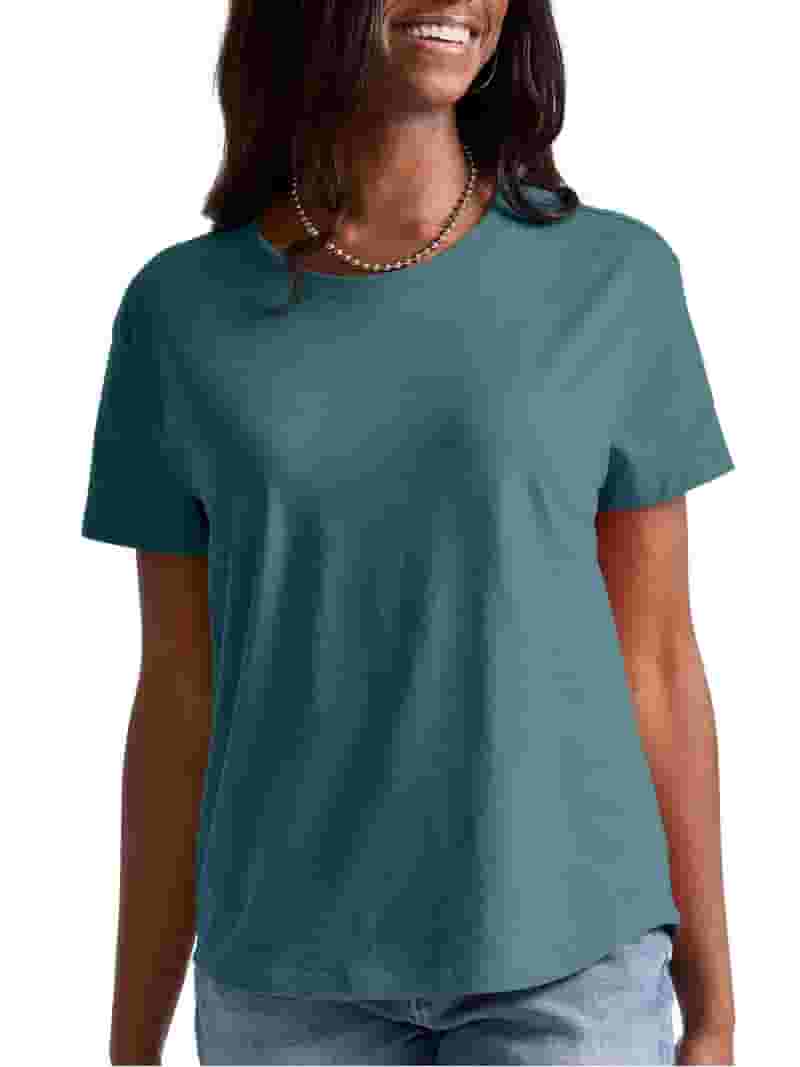 驚きの価格が実現! Curved with T-Shirt Women's Originals Hanes Hem, Cotton 100% 服&ファッション小物