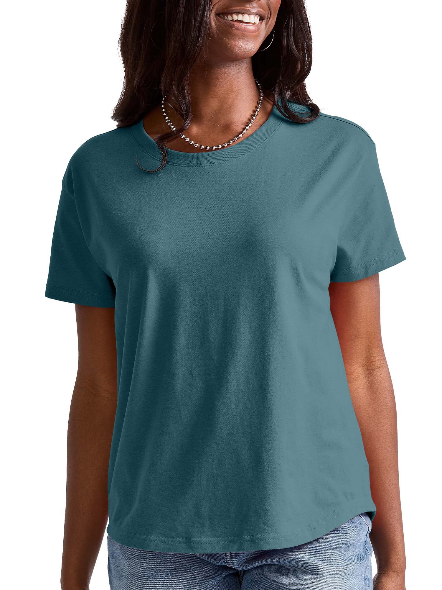 Hanes Originals Women's T-Shirt with Curved Hem, 100% Cotton Relaxed-Fit  Tee 