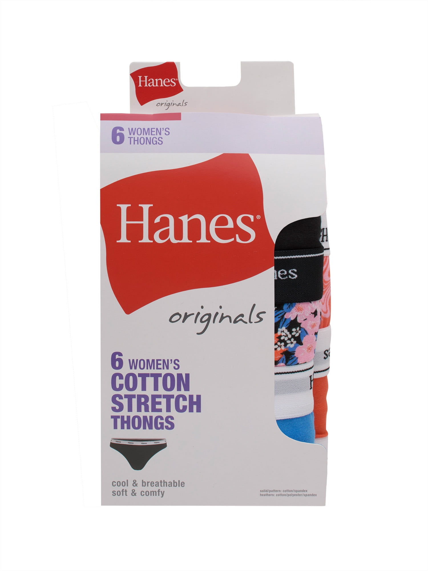 Hanes Originals Women's Thong Underwear, Breathable Cotton Stretch, 6-Pack