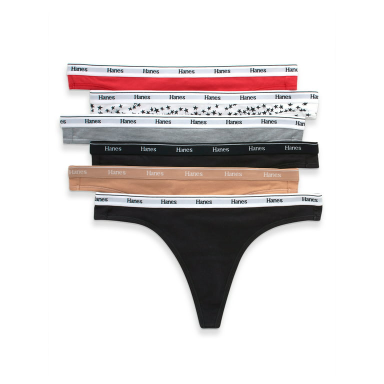 Hanes Originals Women's Thong Underwear, Breathable Cotton Stretch, 6-Pack