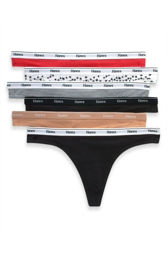 Originals Women's Thong Underwear, Breathable Cotton Stretch, 6-Pack