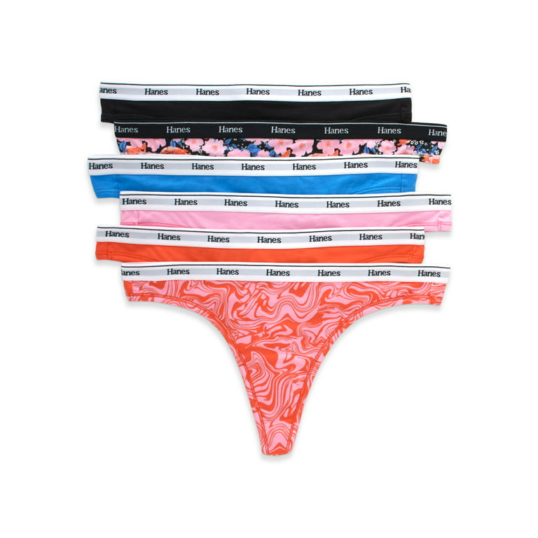  Womens Originals Thong Panties, Breathable Stretch Cotton  Underwear, Assorted, 6-Pack, Fashion Color Mix, Small