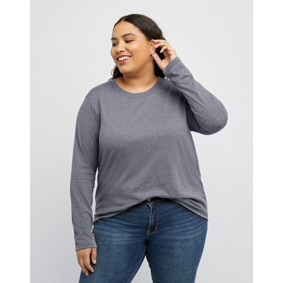 Hanes Originals Women's Tri-Blend Long-Sleeve T-Shirt (Plus Size) Athletic Navy PE Heather 3X