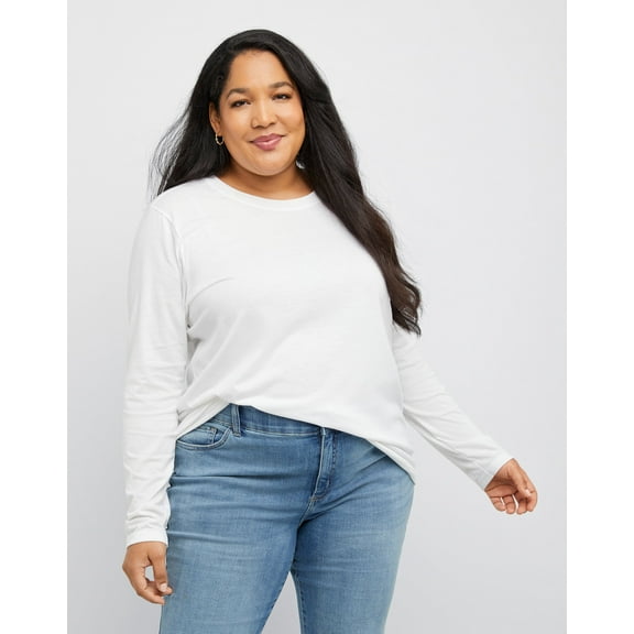 Hanes Originals Women's Tri-Blend Long-Sleeve T-Shirt (Plus Size) Eco White 2X