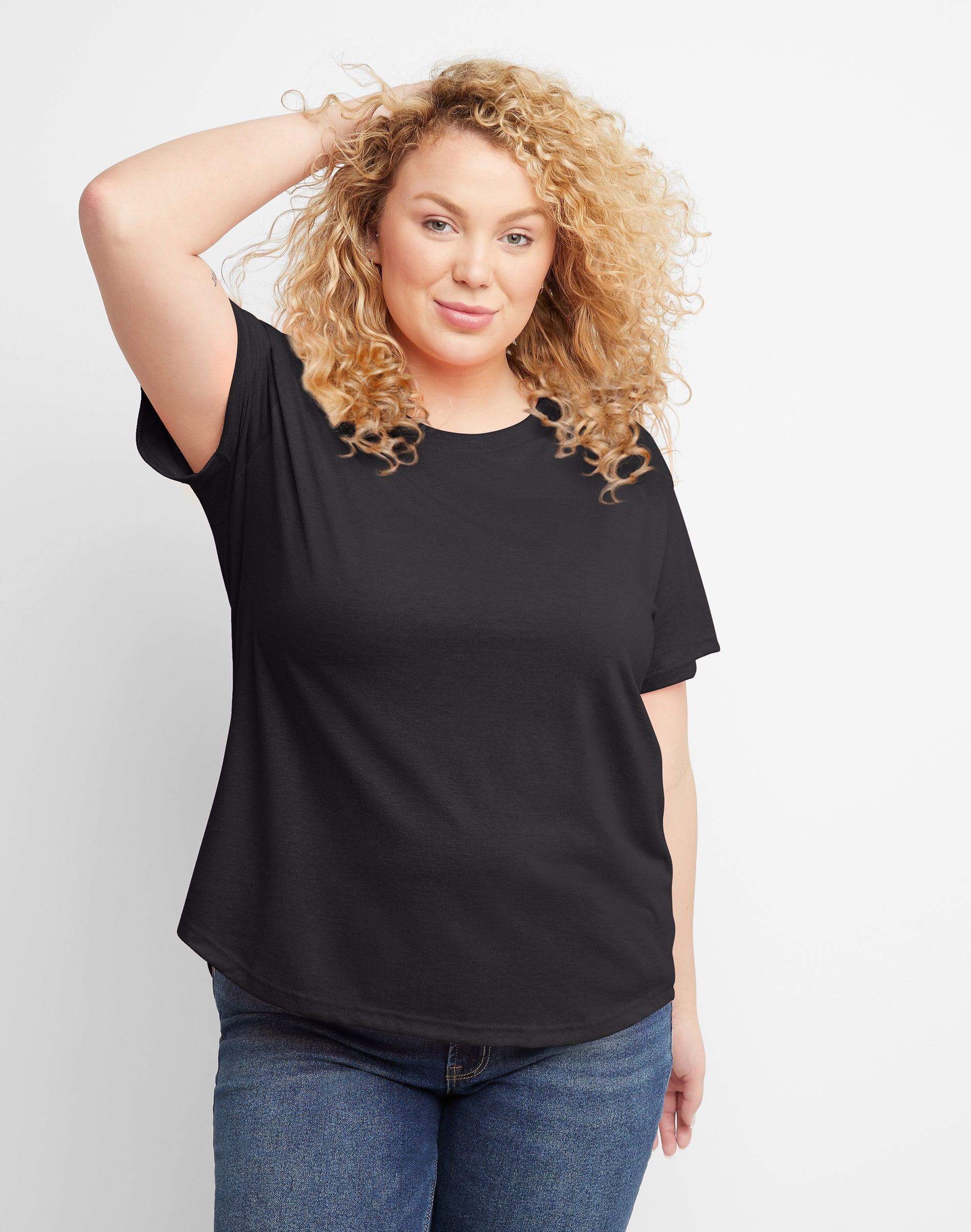 Hanes Short Sleeve T-Shirt Plus Size Women's Relaxed Fit Crewneck Tri ...