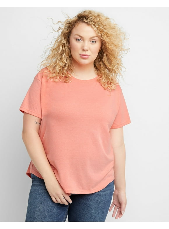 Hanes Originals Women's Tri-Blend T-Shirt, Relaxed Fit (Plus Size) Concentrated Coral PE Heather 2X